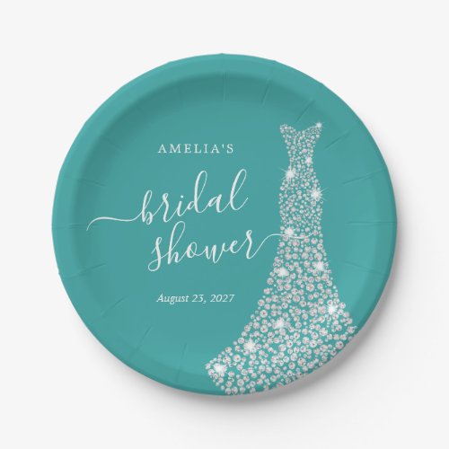 Blue Jewel Dress Bridal Paper Plates