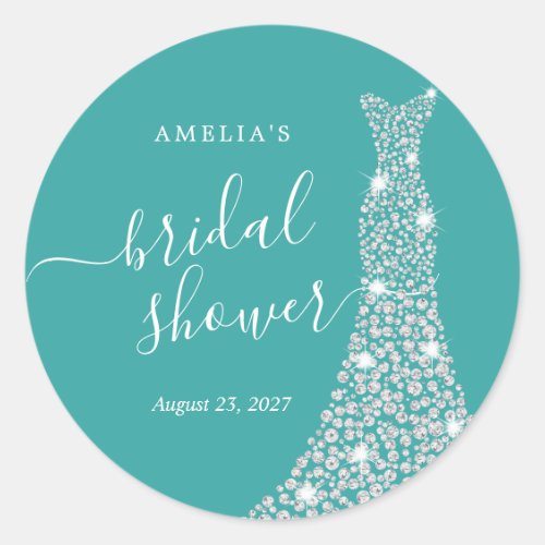 Blue Jewel Dress Bridal Shower Classic Round Sticker