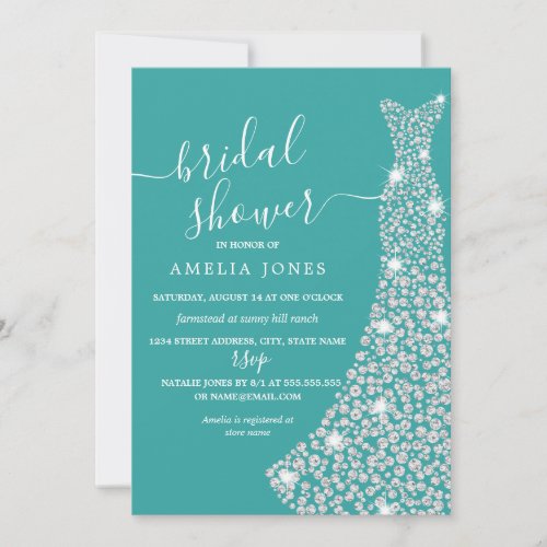 Blue Jewel Dress Bridal Shower Invitation