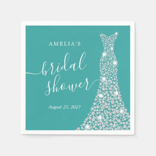 Blue Jewel Dress Bridal Shower Napkins