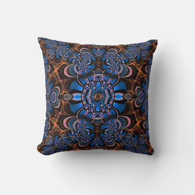 Blue Jeweled Belt on Brown Velvet American MoJo Pi Throw Pillow (Front)