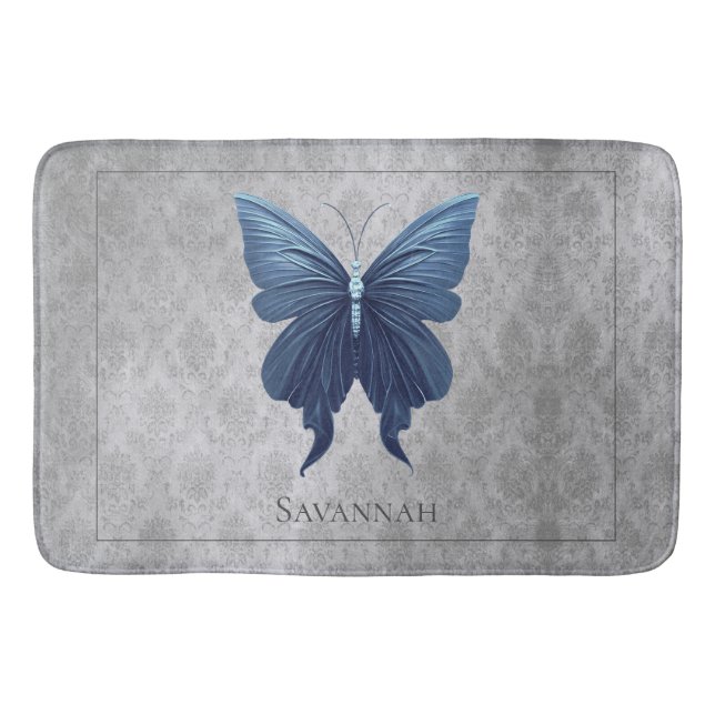Blue Jeweled Butterfly Bath Mat (Front)