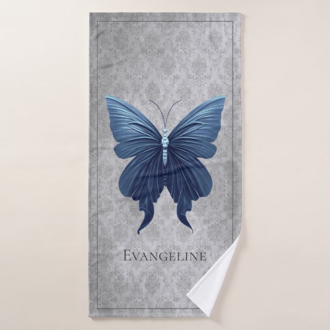 Blue Jeweled Butterfly Bath Towel Set (Bath Towel)