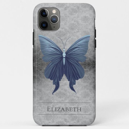 Blue Jeweled Butterfly Damask iPhone 11 Pro Max Case