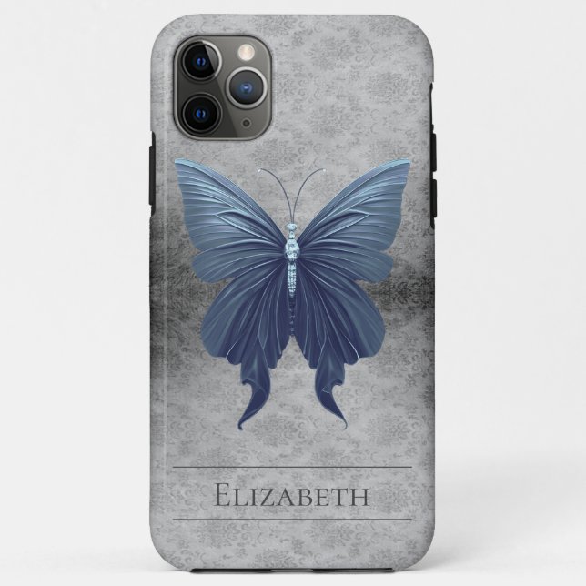 Blue Jeweled Butterfly Damask Case-Mate iPhone Case (Back)