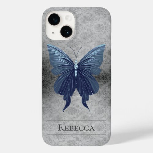 Blue Jeweled Butterfly Damask Case_Mate iPhone 14 Case