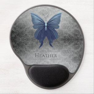 Blue Jeweled Butterfly Damask Gel Mouse Pad