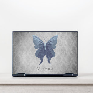 Blue Jeweled Butterfly Damask HP Laptop Skin
