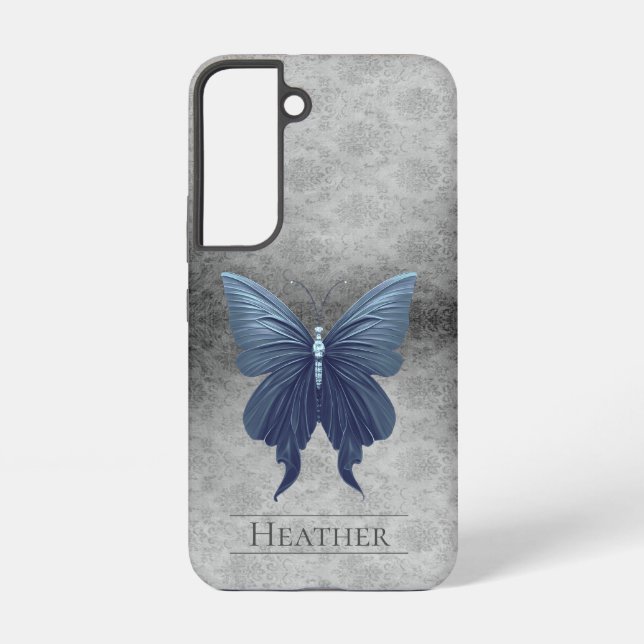 Blue Jeweled Butterfly Damask Samsung Galaxy Case (Back)