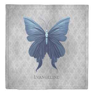 Blue Jeweled Butterfly Duvet Cover
