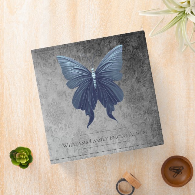 Blue Jeweled Butterfly Family Photo Album 3 Ring Binder (In Situ)