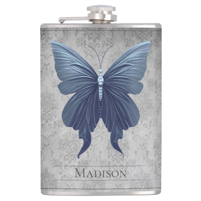 Blue Jeweled Butterfly Flask (Front)
