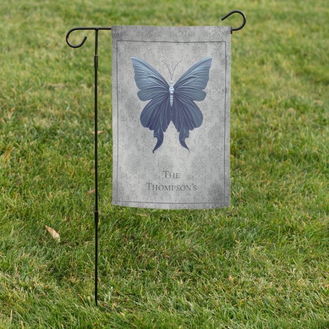 Blue Jeweled Butterfly Garden Flag (In SItu)