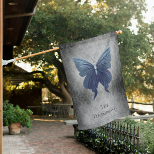 Blue Jeweled Butterfly House Flag
