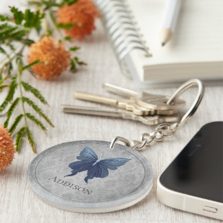 Blue Jeweled Butterfly Keychain