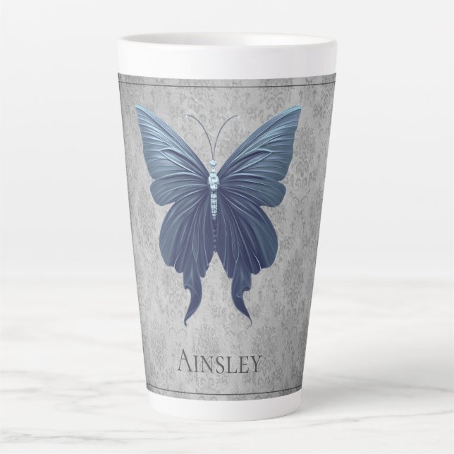 Blue Jeweled Butterfly Latte Mug (Front)
