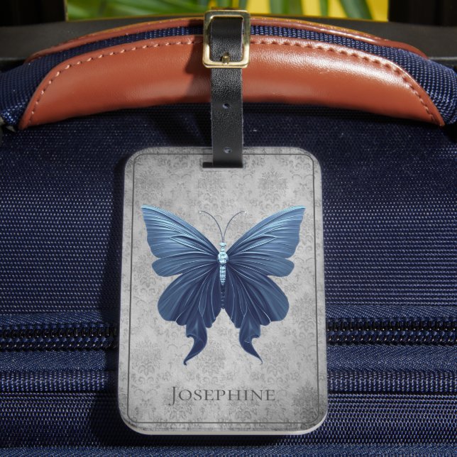 Blue Jeweled Butterfly Luggage Tag (Front Insitu 2)