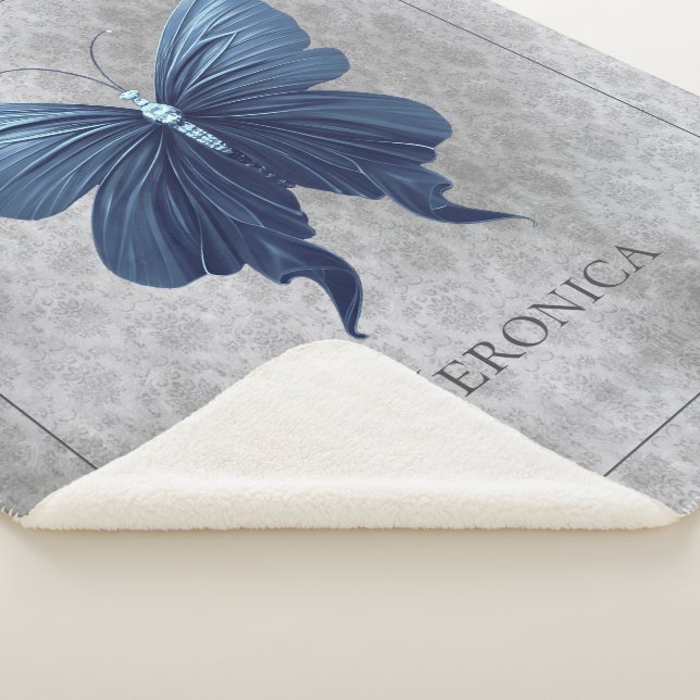 Blue Jeweled Butterfly Personalized Sherpa Blanket (3/4)
