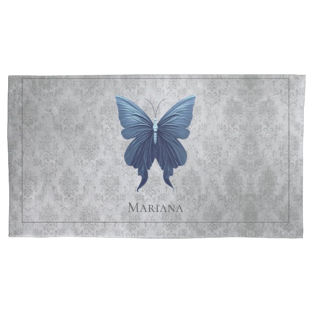 Blue Jeweled Butterfly Pillow Case (Front)
