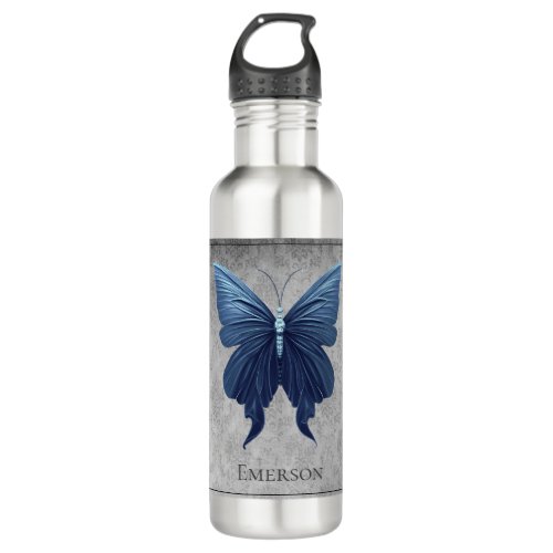 Blue Jeweled Butterfly Stainless Steel Water Bottle