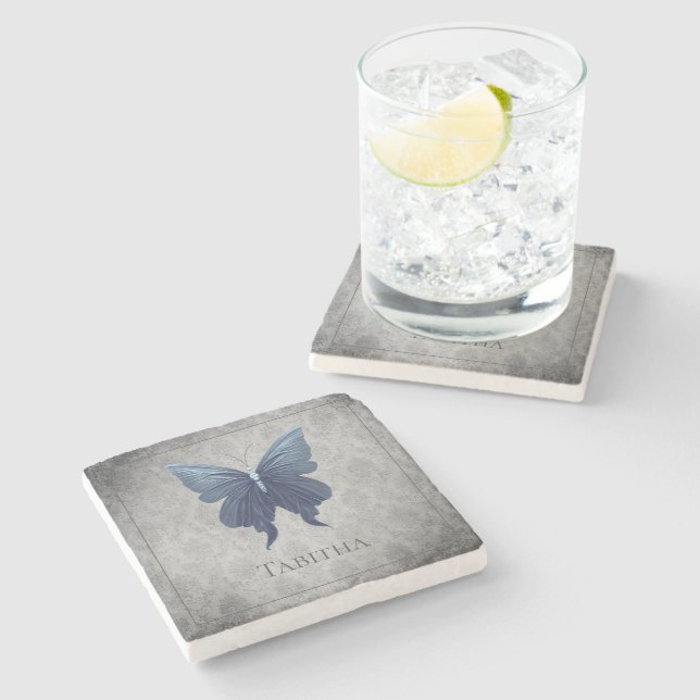 Blue Jeweled Butterfly Stone Coaster (Side)