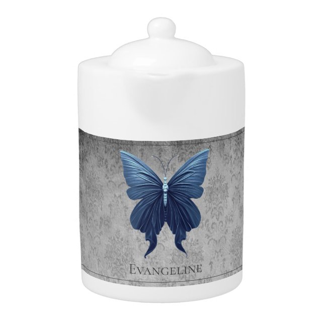 Blue Jeweled Butterfly Teapot (Front)