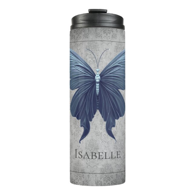 Blue Jeweled Butterfly Thermal Tumbler (Front)