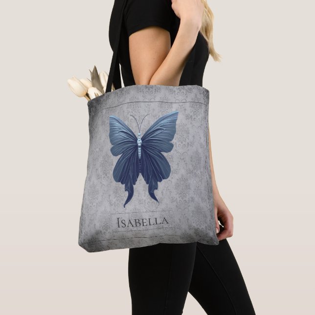 Blue Jeweled Butterfly Tote Bag (Close Up)