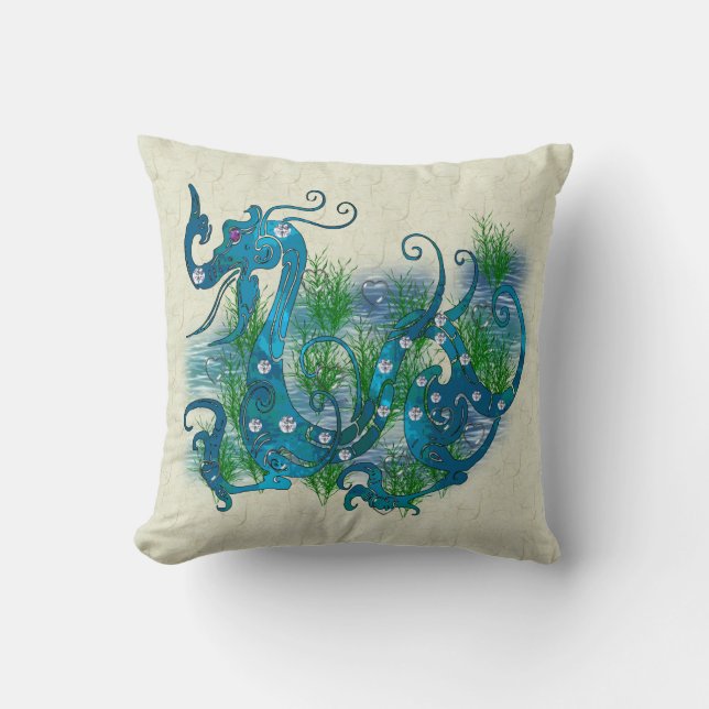 Blue Jeweled Dragon Throw Pillow (Front)