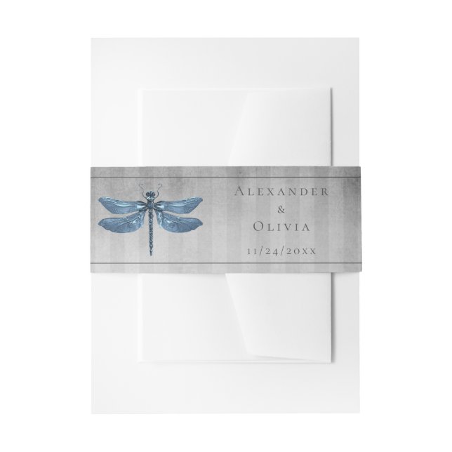 Blue Jeweled Dragonfly Invitation Belly Band (Front Example)