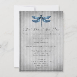 Blue Jeweled Dragonfly Rehearsal Dinner Invitation