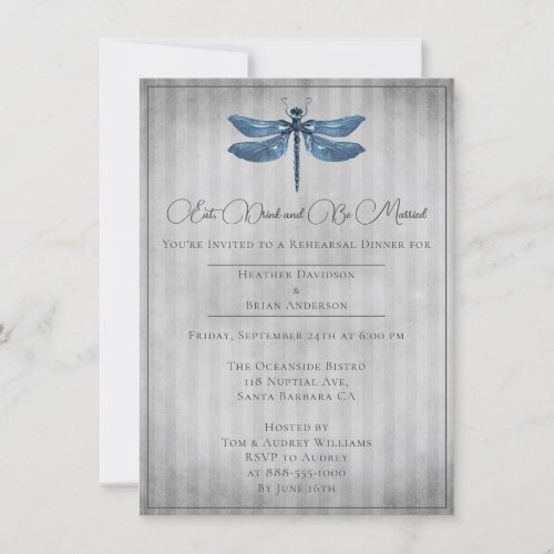 Blue Jeweled Dragonfly Rehearsal Dinner Invitation