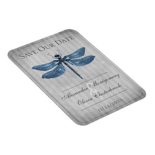 Blue Jeweled Dragonfly Save the Date Magnet (Right Side)