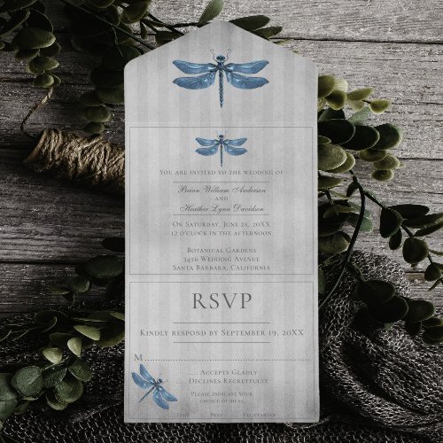 Blue Jeweled Dragonfly Wedding All In One Invitation