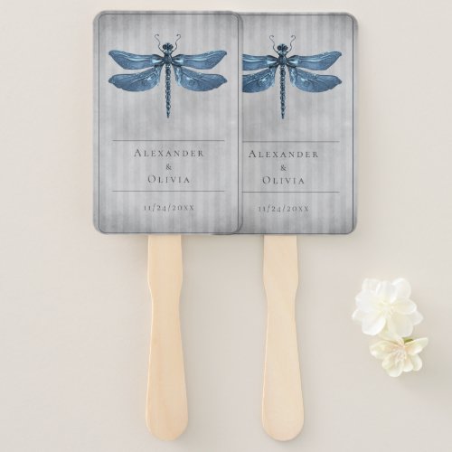 Blue Jeweled Dragonfly Wedding Favor Hand Fan