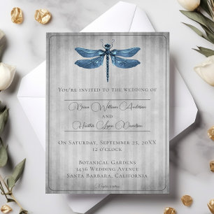 Blue Jeweled Dragonfly Wedding Invitation