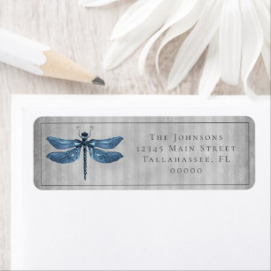 Blue Jeweled Dragonfly Wedding Label
