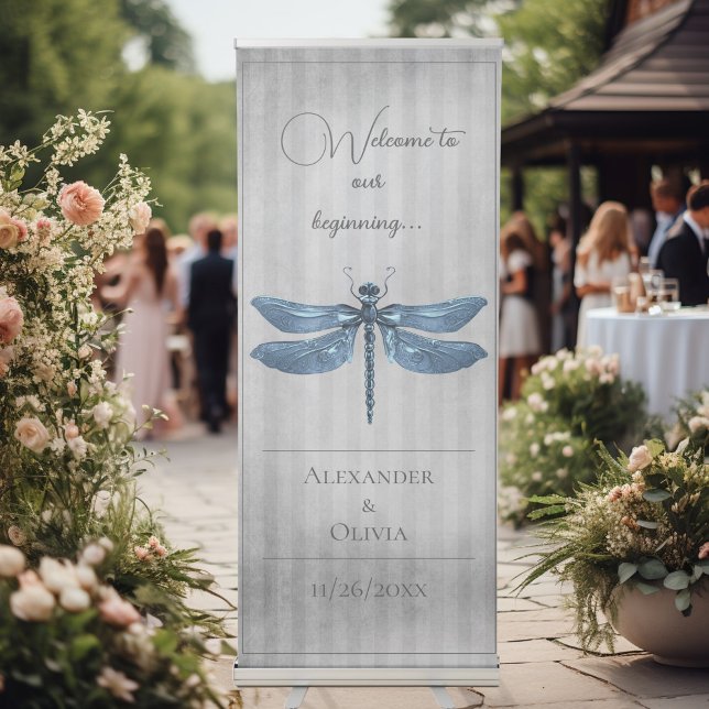Blue Jeweled Dragonfly Wedding Retractable Banner (Blue Jeweled Dragonfly Wedding Welcome Retractable Banner)