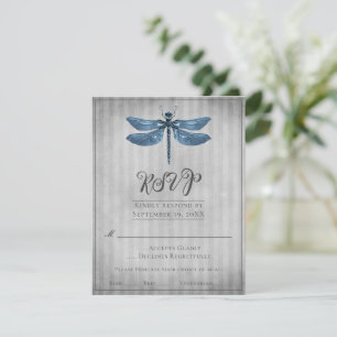 Blue Jeweled Dragonfly Wedding RSVP Card