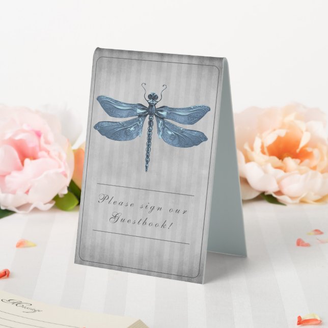 Blue Jeweled Dragonfly Wedding Table Tent (In SItu (Wedding))