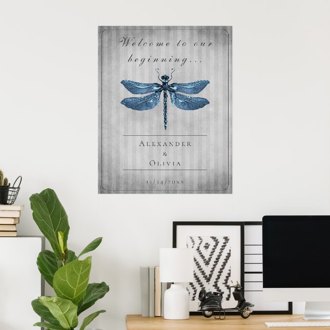 Blue Jeweled Dragonfly Wedding Welcome Poster (Home Office)