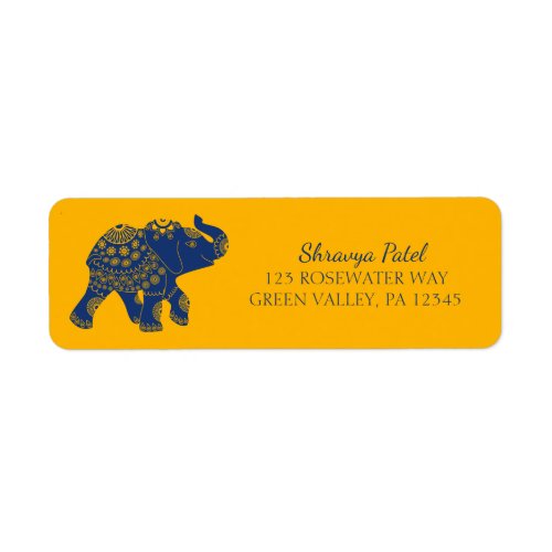 Blue Jeweled Elephant Yellow Return Address Label