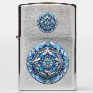Blue Jewels Double Medallion Abstract Zippo Lighter