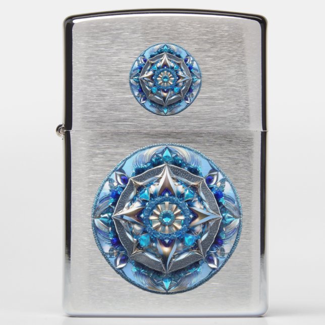 Blue Jewels Double Medallion Abstract Zippo Lighter (Front)