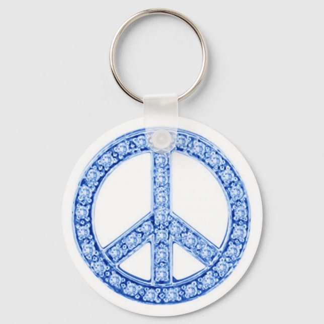 Blue Jewels Peace Sign Keychain (Front)