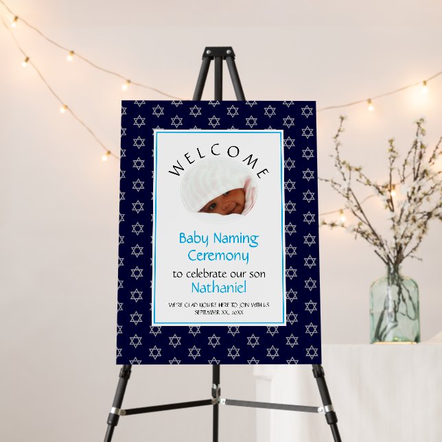 Blue JEWISH BABY NAMING Photo Star of David Foam Board (In Situ (Stand))