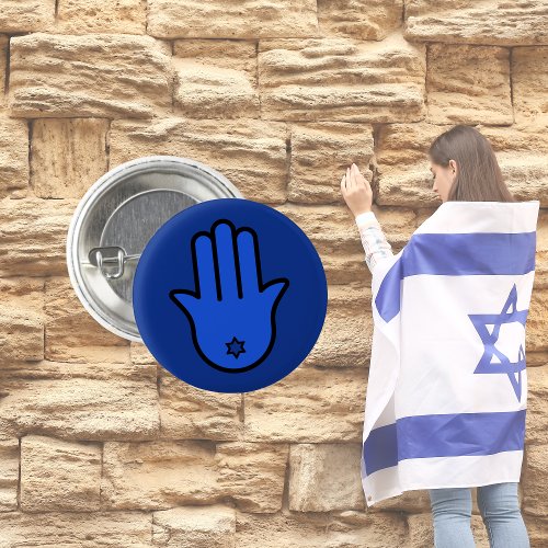 Blue Jewish Hamsa Stand with Israel Button