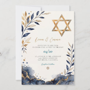 Blue Jewish Israel Star of david Wedding Invitation