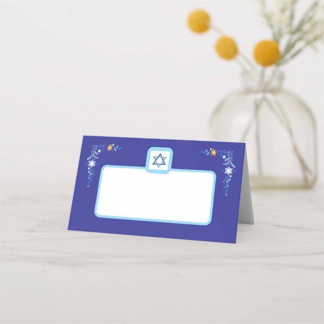 Blue Jewish Star of David with Border Place Card (Front)