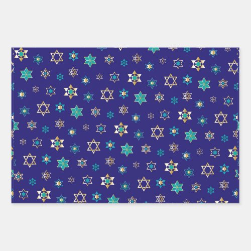 Blue Jewish Stars Design Wrapping Paper Set